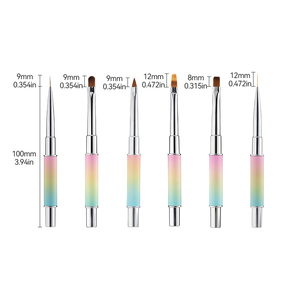 Ensemble de 6 pinceaux à ongles double tête à dégradé de couleurs, pointes ovales en nylon pour soins au gel à domicile ou en salon - Product Image 2