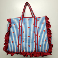 Tas Tote Bergaya Lucu dengan Motif Hati Berlapis dan Bergaris - Tas Selempang Poliester Berumbai untuk Wanita