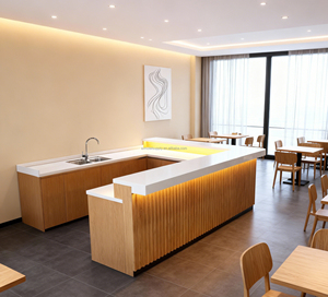 تصميم عصري لكاونتر بار على شكل حرف U من الخشب للفنادق التجارية والمطاعم والنوادي الليلية والمقاهي والمحلات التجارية مع سطح من الرخام - Product Image 2