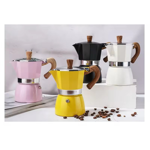 Cafetière Moka <span class=keywords><strong>Italienne</strong></span> Rétro, Machine à Expresso pour Plaque de Cuisson, Cafetière à Filtre Manuelle, Cafetière Expresso en Aluminium Effet Bois - Product Image 2