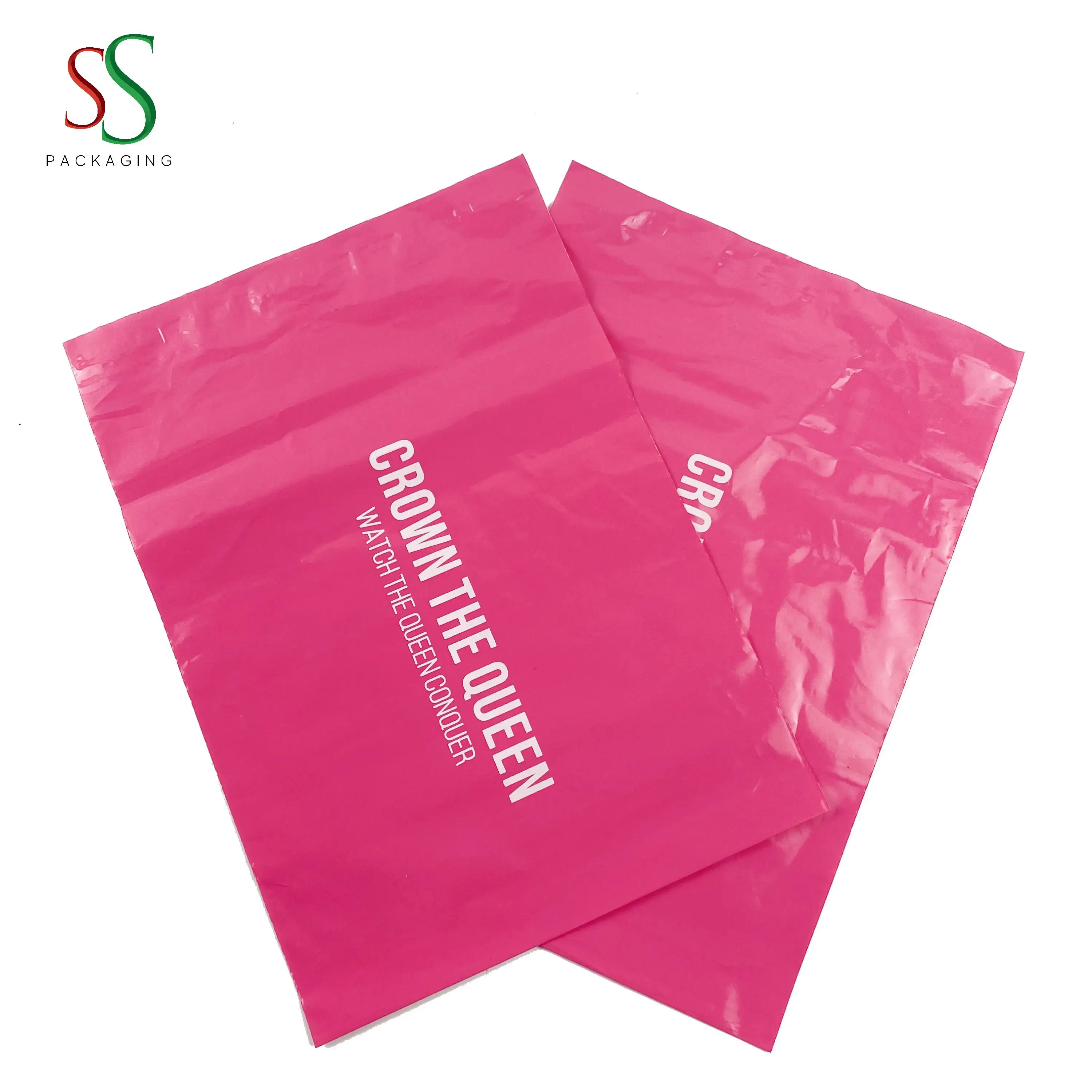 SS Hair Packaging-sobres de poliéster con logotipo personalizado, bolsas de embalaje para ropa, color rosa