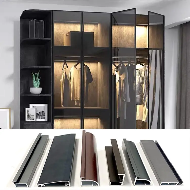 Low MOQ different colors glass aluminum door profiles frame wardrobe swing door with hinges connectors accessories