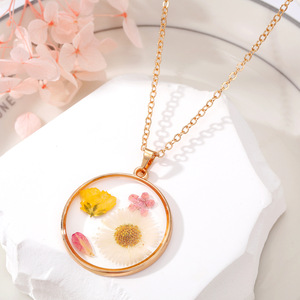 New Design Multi Shape Gold Frame Resin <b>Necklaces</b> Handmade Real Preserved <b>Pressed</b> <b>Flower</b> Floral Pendant <b>Necklace</b> Bohemian Women - Product Image 5
