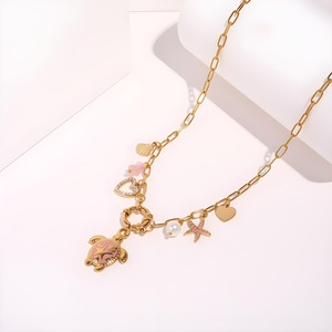 Collar <span class=keywords><strong>de</strong></span> Tortuga Marina Colorida, Chapado en Oro <span class=keywords><strong>de</strong></span> 18K, Diseño <span class=keywords><strong>de</strong></span> Elementos Oceánicos en Acero Inoxidable, Joyería <span class=keywords><strong>para</strong></span> Vacaciones - Product Image 3