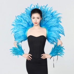 Épaulettes en plumes de coq naturelles avec bandes de bras pour costumes de scène burlesque, style festival de musique, soirée en boîte de nuit - Product Image 1