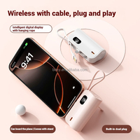 Ensemble de batterie externe 3-en-1 avec logo personnalisé, mini prise de charge rapide 5000 mAh, support de téléphone à affichage numérique et câble intégré double tête