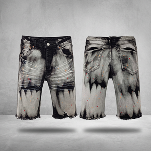 Shorts en jean Y2K respirants pour hommes, broderie cristal, coupe droite, taille mi-haute, déchirés, effet éclaboussures de peinture, tenue décontractée d'été - Product Image 3