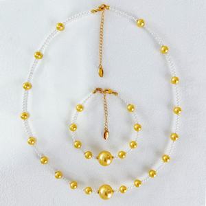 2024 nouveau Style <span class=keywords><strong>platine</strong></span> espacé perle Bracelet collier ensemble dames minimaliste Design de mode pour la fête de mariage boule classique - Product Image 1