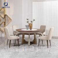 Table à manger ronde en marbre et bois avec plateau tournant, base en acier inoxydable, fournisseur de meubles pour hôtels, restaurants et maisons de luxe QIANCHENG