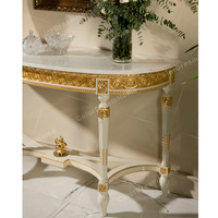 Table console sculptée en bois massif classique antique avec meubles de salon de luxe en marbre pour une utilisation dans le hall