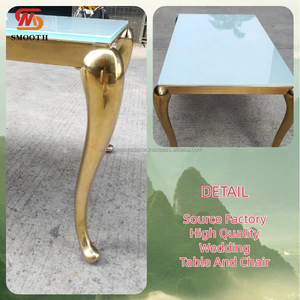 โต๊ะแต่งงานหลักเรียบทันสมัยโต๊ะกระจกขาสี่เหลี่ยมสีทองทรงสี่เหลี่ยมสำหรับตกแต่งงานแต่งงาน - Product Image 3
