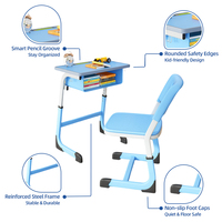 Bureau et chaise d'école en acier bleu durable à faible MOQ avec hauteur réglable et rangement pour les étudiants