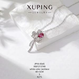 Collier pour femme XUPING Jewelry Wholesale <span class=keywords><strong>Jingjing</strong></span> plaqué or blanc avec pendentif synthétique CZ en forme de papillon, nœud et fleur - Product Image 3