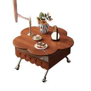 Vintage Style Solid Wood Petal Coffee <b>Table</b> Liftable Movable <b>Storage</b> Drawer Living Room <b>Side</b> <b>Table</b> For Home Use - Product Image 4
