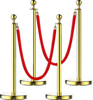 Tapis barrière en acier inoxydable doré Hôtel Queen Pole Line Manager Stanchion Post Bollard Red Rope Post Décoration de mariage