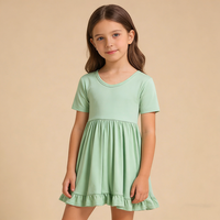 Robe d'été à manches courtes en bambou imprimé uni pour bébés et petites filles, tenue pour enfants, fabrication sur mesure Baifei ODM