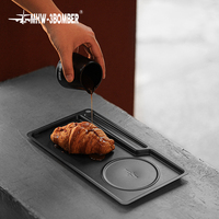 Plateau de service à café MHW-3BOMBER série Uni en acier inoxydable SUS304, 280 mm, avec porte-gobelet et emplacement pour couverts, empilable, plateau à dessert pour café
