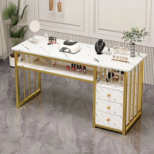 Table de <span class=keywords><strong>manucure</strong></span> double moderne de luxe, table à ongles professionnelle portable en bois avec collecteur de poussière, ensemble de chaises pour centre commercial, salon - Product Image 1