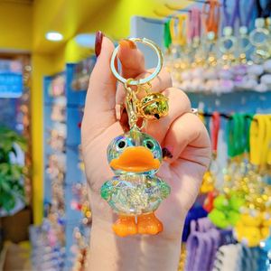 Lindo Llavero de Pato Amarillo de Dibujos Animados en 3D, Colgante de Animal Transparente de Acrílico Colorido para Bolsos con Correa de Muñeca y Campana - Product Image 4