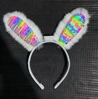 Nouveau serre-tête LED clignotant à piles en forme d'oreilles de lapin de Pâques, en peluche chinoise, avec paillettes, pour décorations de fête