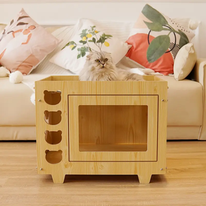 Juego de Casa de gato de dos pisos de madera clásica duradera con 2 cómodas alfombrillas para mascotas - Product Image 5