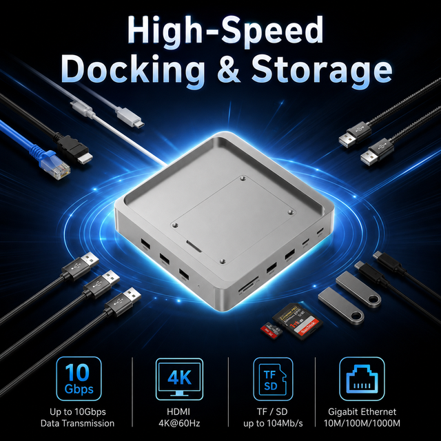 15-in-1 USB-C Docking Station with M.2 SSD Enclosure (NVMe 8TB),7xUSB (10Gbps/5Gbps),HDMI 4K*60Hz,GbE,SD/TF 3.0 for Laptop