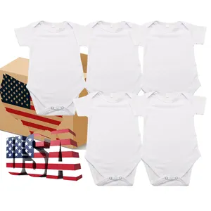 100% Polyester Zacht Ademend Katoenen Gevoel Wit Blank Sublimatie Korte Mouw Baby Onesie Baby Doek Jumpsuit Voor Diy Afdrukken