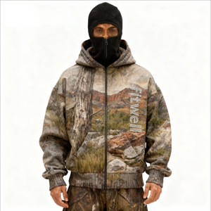 Balaclava Camo HOODIE ZIP up tùy chỉnh người đàn ông nặng trọng lượng thời trang dạo phố Chất lượng cao của riêng bạn Rhinestone Logo - Product Image 3