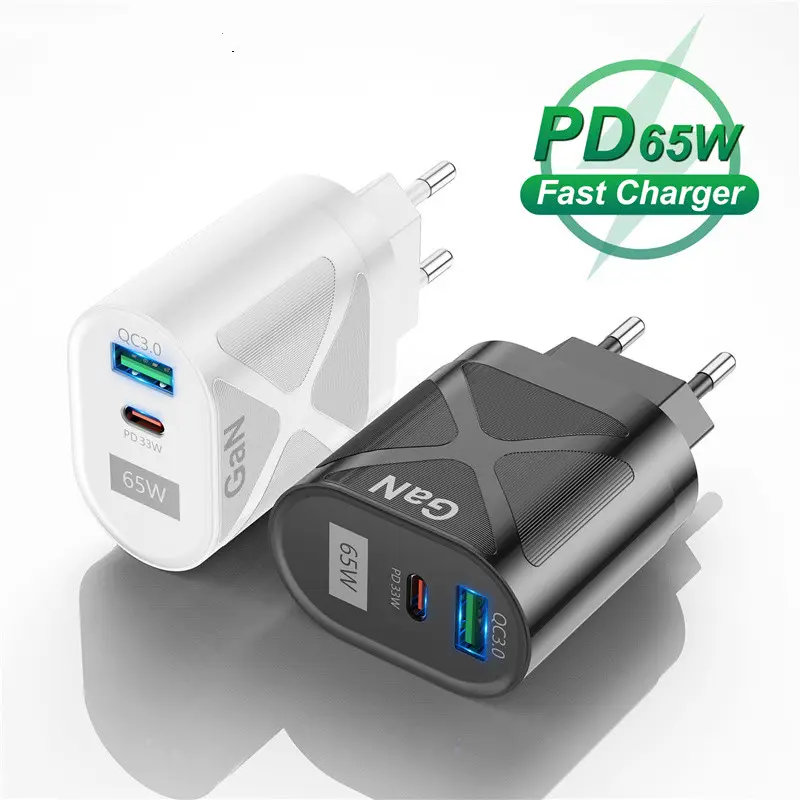 GaN 65W Wall Charger US EU Plug Fast Charging PD USB QC3.0 Cargador for Xiaomi Mini Portable Charger
