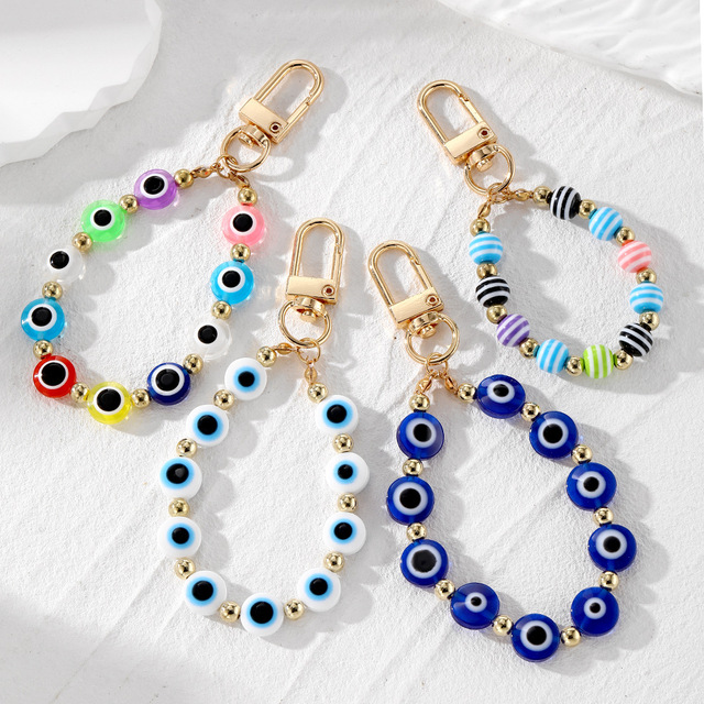 Vintage Turkish Blue Eye Keychain Colorful Beaded Resin Evil Eye Keychain Amulet Bag Phone Earphone case Fashion Pendants Charms