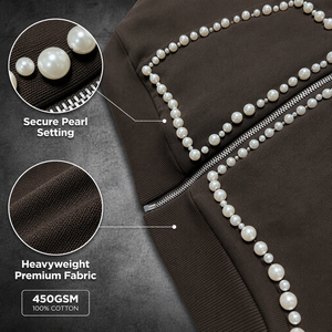 Luxury Pearl Beaded Heavyweight Coffee Brown <b>Zip</b> <b>Up</b> <b>Jacket</b> Men Vintage Oversized Streetwear Track <b>Jacket</b> For Y2K Hip Hop - Product Image 6
