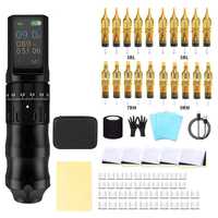 Batterij-aangedreven draadloze rotatietatoeagemachine set met cartridge-naalden, handschoenen en antislipband voor oefenen