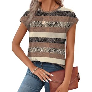 FOXA Camiseta sin mangas de verano para mujer, manga corta, cuello redondo, estampado a rayas, blusa tipo túnica de algodón transpirable, S 3XL - Product Image 4