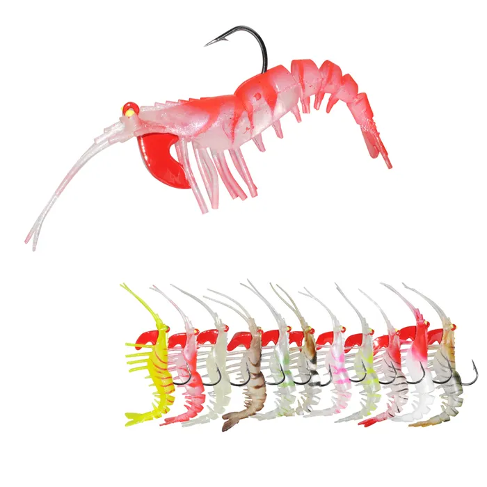 Afishlure Pesca Wholesale Soft Shrimp Lure With Jig Head Hook TPR Material Luminous Fishing Lures