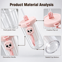 Gobelet en plastique transparent créatif et mignon avec paille 500 ml pour enfants et filles, bouteille d'eau fantaisie, cadeau OEM, vente en gros de vaisselle de boisson