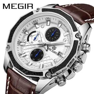 MEGIR Fashion Gentlemen Quartz Movement Watch Manufacturer Genuine Leather Waterproof Man Wristwatch Business Relojes Hombre