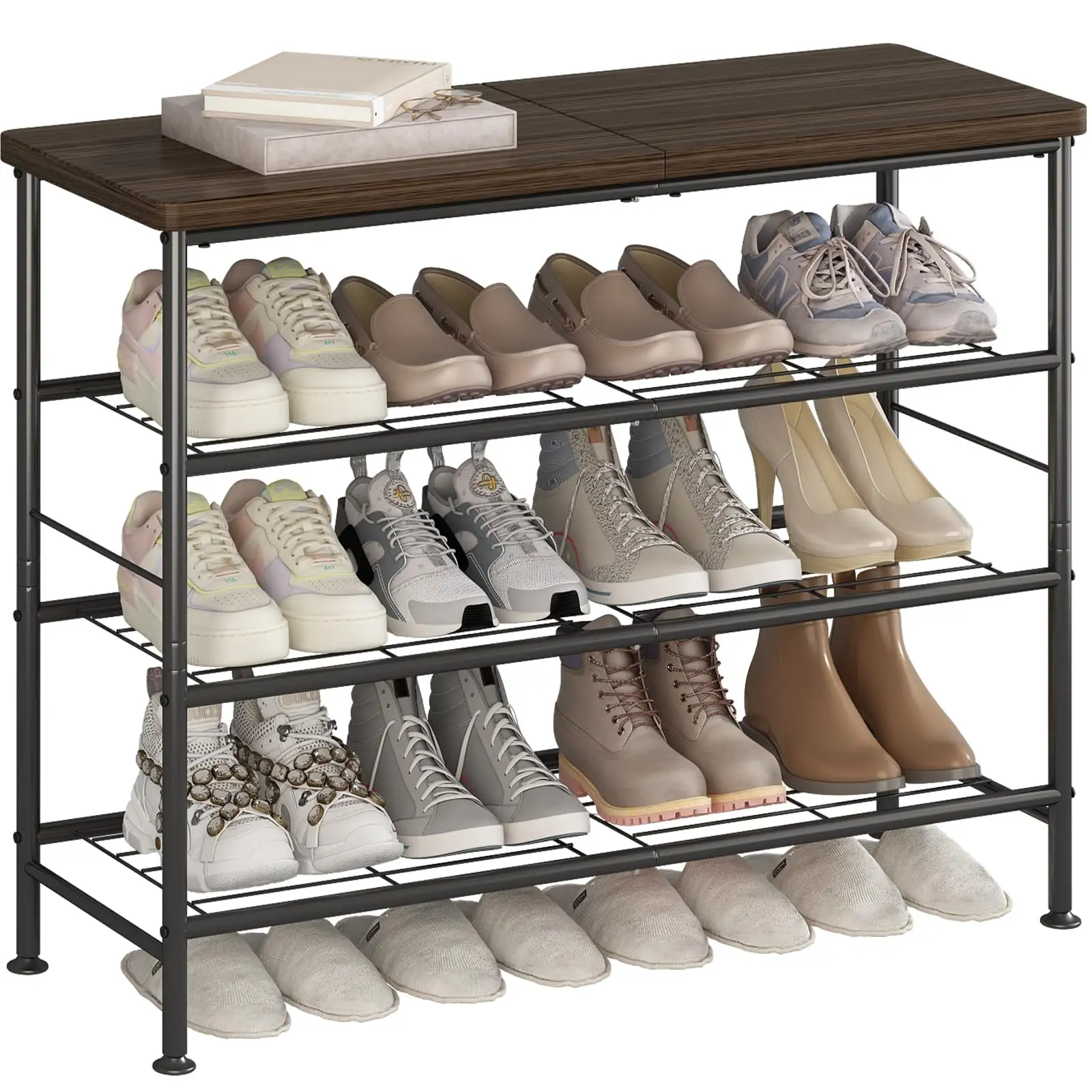 Sıcak satış Metal ve ahşap ayakkabı raflı dolap 5 Tier ayakkabı sergileme rafı depolama organizatör ayakkabı rafları & ev için duruyor