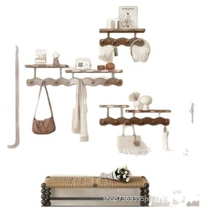 Wooden wave-shaped coat rack for entryway, wall-mounted, no-drill, creative <b>hook</b> for key storage behind bedroom door. - Product Image 5