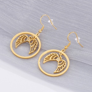 Pendientes de Aro de Acero Inoxidable con Plumas Doradas y Cristales, Alas de Ángel para Mujer - Product Image 2