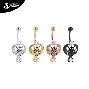 Superstar Custom fashion navel body piercing jewelry mask style with wings prong setting clear zircon belly button ring