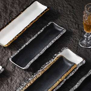 Assiettes à dîner carrées en céramique, <span class=keywords><strong>vaisselle</strong></span> de luxe en porcelaine, <span class=keywords><strong>vaisselle</strong></span> de table européenne nordique à bord <span class=keywords><strong>doré</strong></span> - Product Image 4