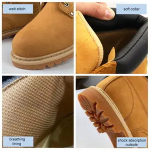 Botas econômicas de couro com fundo de borracha superior, calçado de 6 polegadas estilo cowboy em couro nubuck amarelo, estilo americano, com bico de aço