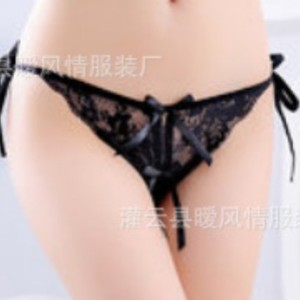Ensemble de lingerie féminine sexy, string à lacets, entrejambe ouvert, dentelle transparente. - Product Image 2