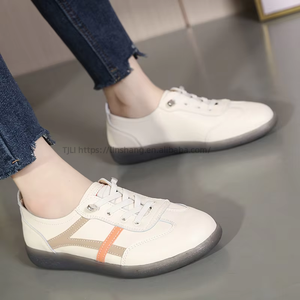 Women's White Leather Sneakers Spring New Korean Style Jelly <b>Soft</b>-Soled Women's <b>Shoes</b> Versatile Korean Style Sports <b>Shoes</b> - Product Image 2