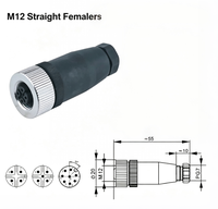 Connecteur industriel droit M12 étanche IP67 à bornes à vis avec verrouillage fileté, contacts en laiton plaqué or, 4/5/8 broches