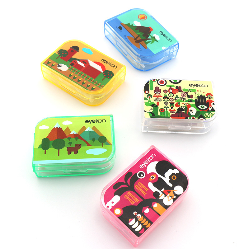 Factory direct supply custom High Quality Multi color Cute Little Beautiful Pattern Portable Set Contact Lenses Cases