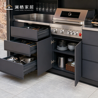 Kabinet Dapur Modular Luar Ruangan Modern dari Baja Tahan Karat Multifungsi Anti Karat Anti Angin untuk BBQ dengan Panel Kaca