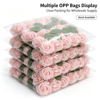 Roses artificielles de 8 cm avec tige, emballées en sachet, support en mousse PE, 25 têtes, haute qualité, style romantique, décorations de mariage