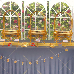 طقم تدفئة الطعام الفاخر 9 لتر، بوفيه ستانلس ستيل، طبق تسخين (شافينج ديش) بوقود، ذهبي، للمطاعم والفنادق من جولدن شيف - Product Image 4