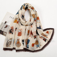 Écharpe longue chaude pour femme automne-hiver, imprimé chat mignon, châle doux, accessoire de mode universel pour le cou